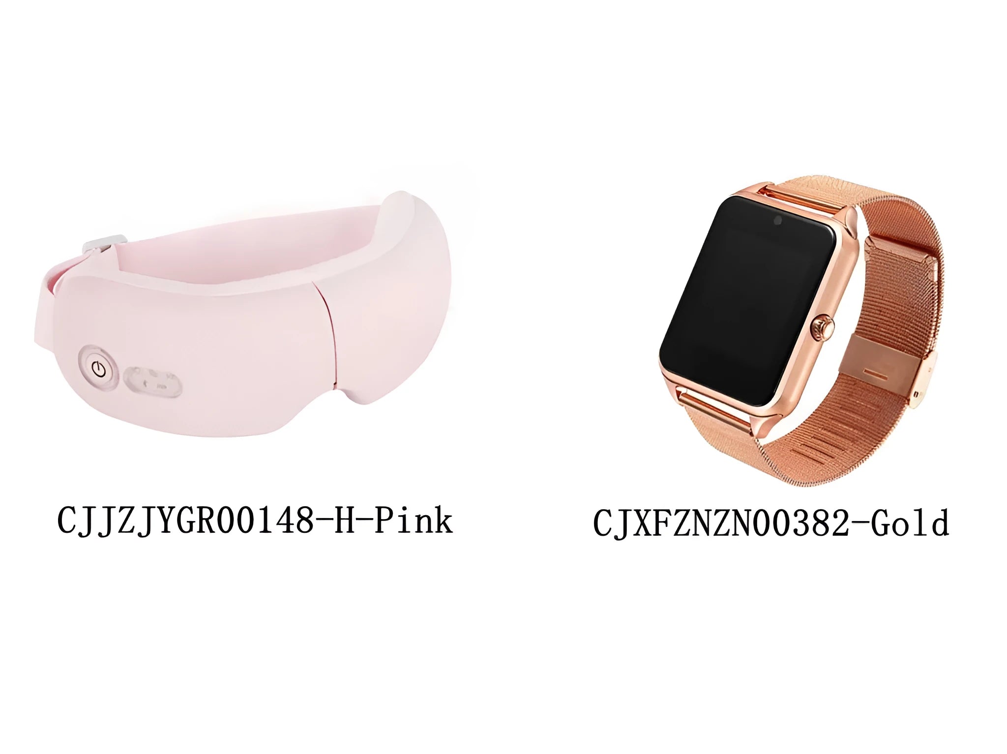 White and pink smart watch connected to a suede cloth eye massager