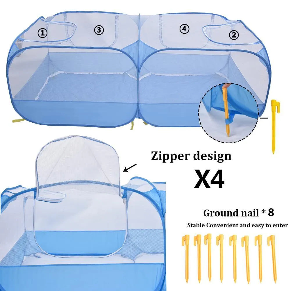 2 in 1 polyester pet playpen, 185 x 64cm, in black or blue, with 8 ground nails and removable bottom