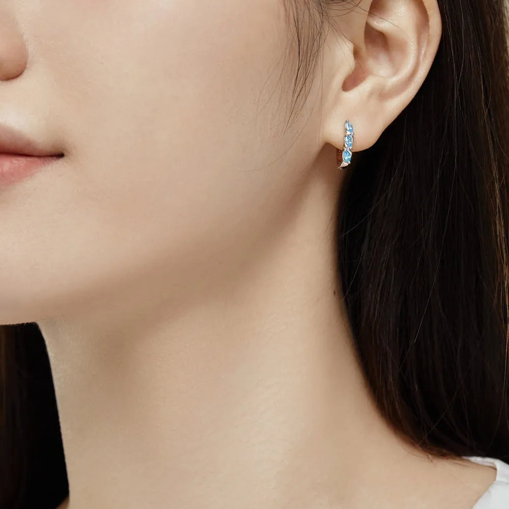 925 silver blue zircon stud earrings platinum blue diamond finish 3x14x15mm women