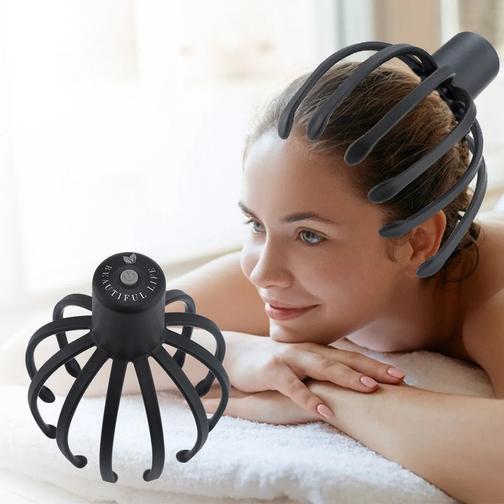 Multi-claw electric head massage tingler with TPE material in black rechargeable option showing compact design