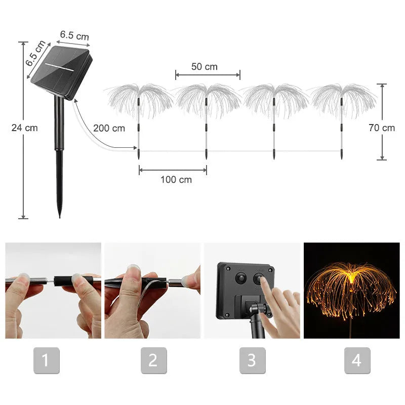Solar fiber LED jellyfish ground light with remote control in a garden setting, IP44 outdoor decorative light