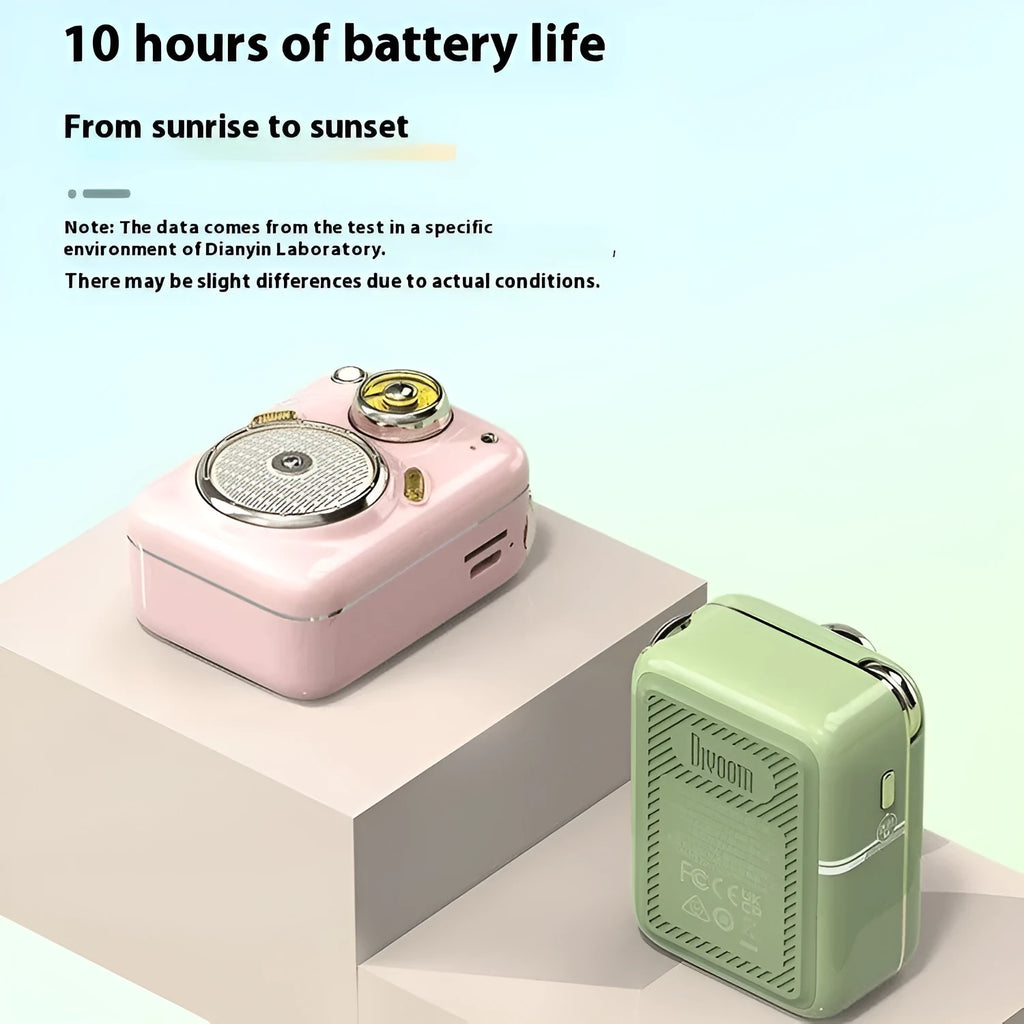Bluetooth mini-portable audio radio in pink, green, and white colour options with lithium battery