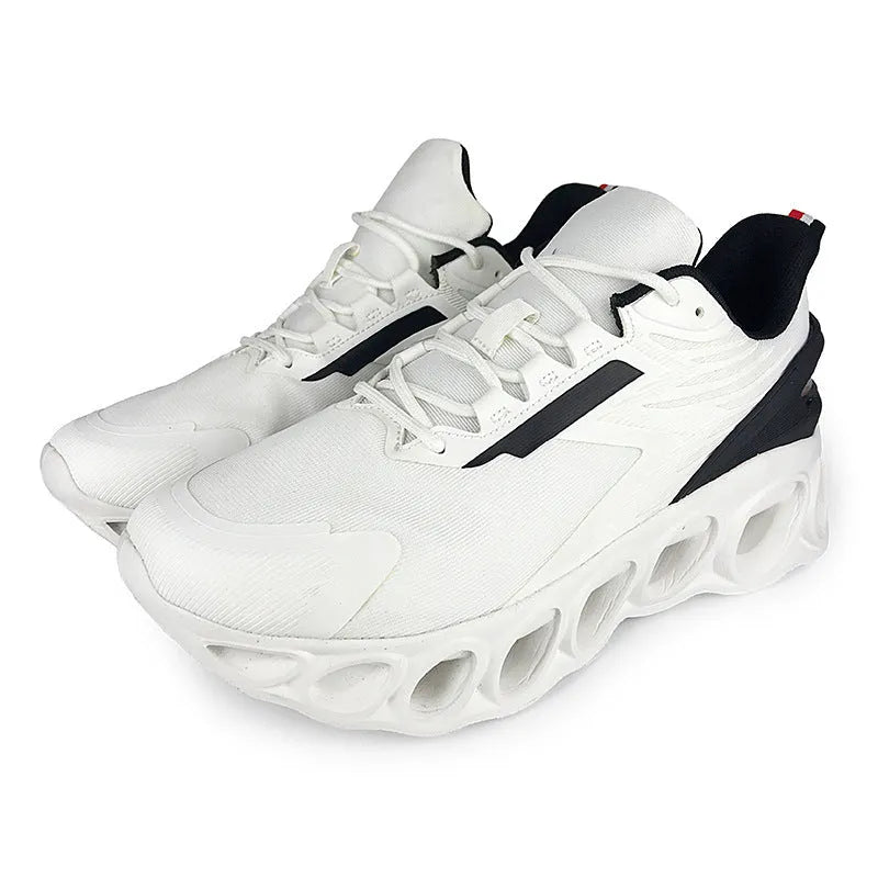 Men's low-top casual mesh trainers in black with lace-up front and round toe on a white background.