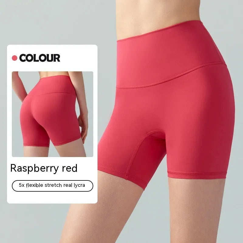 Women's Lycra yoga shorts in leaf green with high elastic waistband and short length for summer fitness