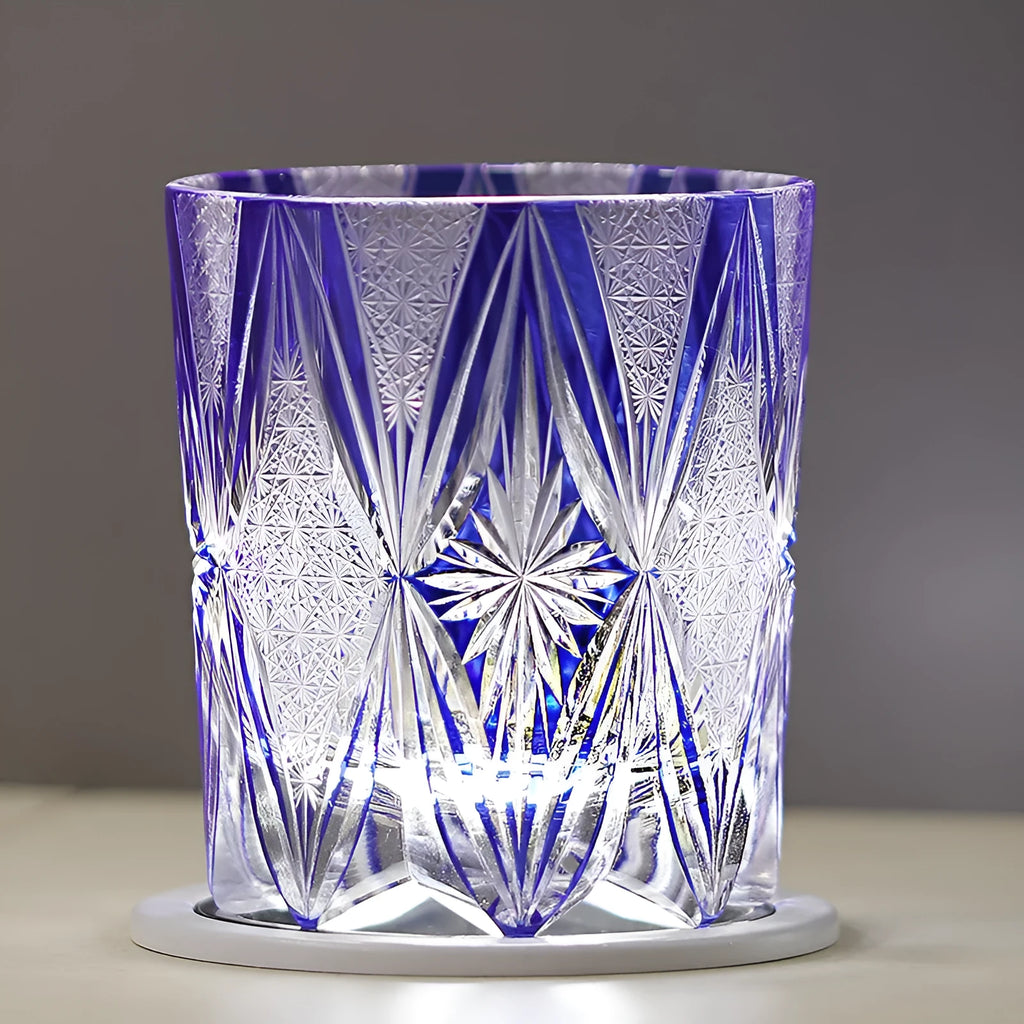 Hand carved blue crystal glass wine glass with 260ml capacity, Japanese mild luxury retro style
