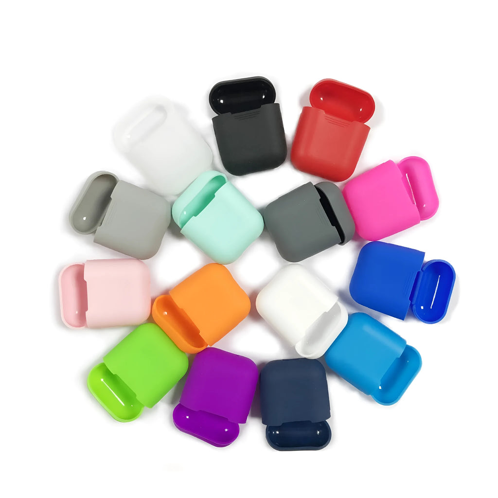Silicone protective case for Bluetooth headset in assorted colours showing dimensions 56mm by 46mm by 22mm.