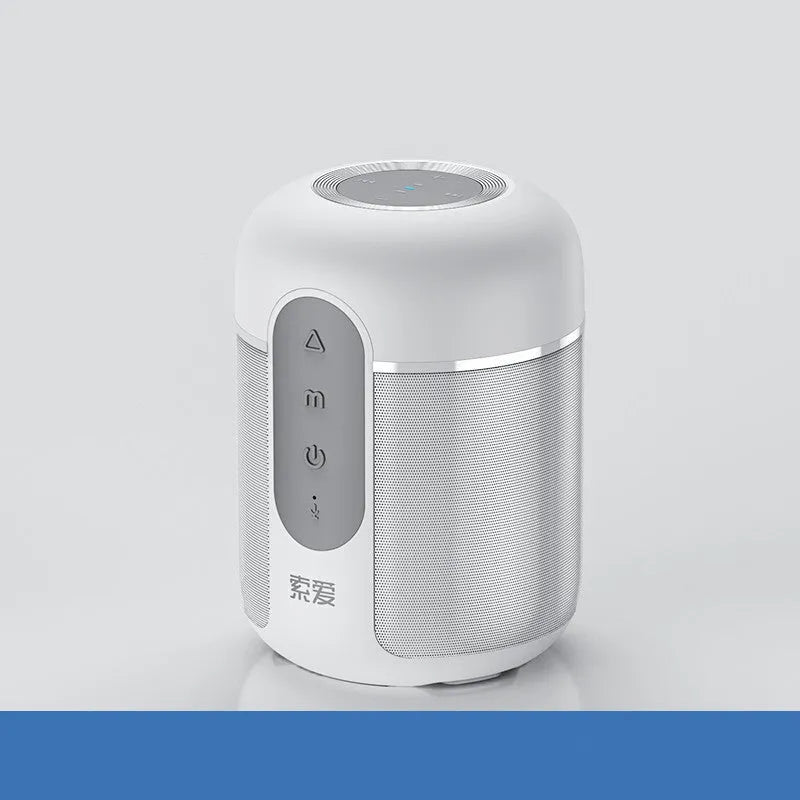 Black portable Bluetooth speaker with 30W output, 1500mAh battery, measuring 72mm by 99mm