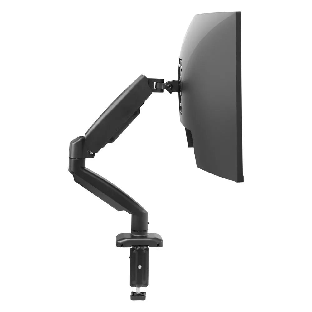 Black rotating telescopic LCD screen bracket showing height adjustment and rotation features