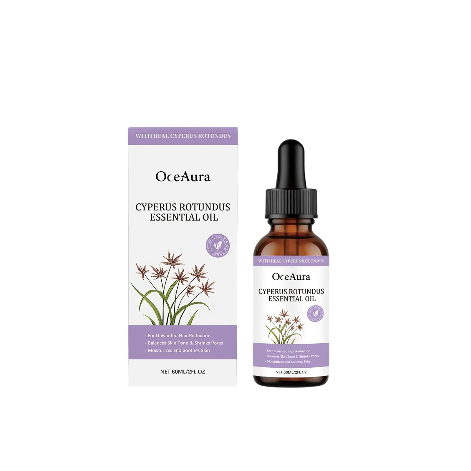 60 ml hair removal treatment oil bottle with botanical extract formulation