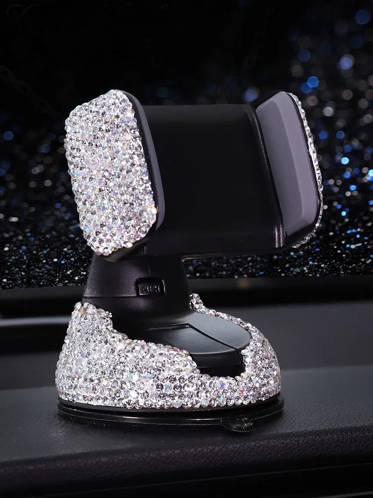 Crystal rhinestones phone holder car diamond style ABS plastic 9.5x7.5cm Black drill