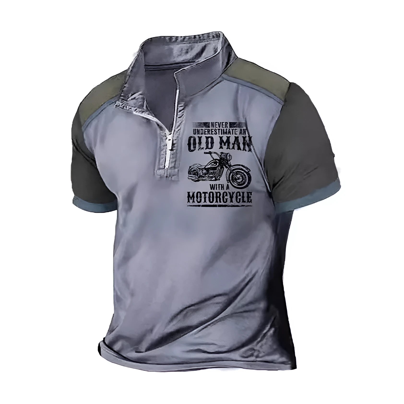 Men's casual polo shirt with lapel collar and black letter digital printing on chest.