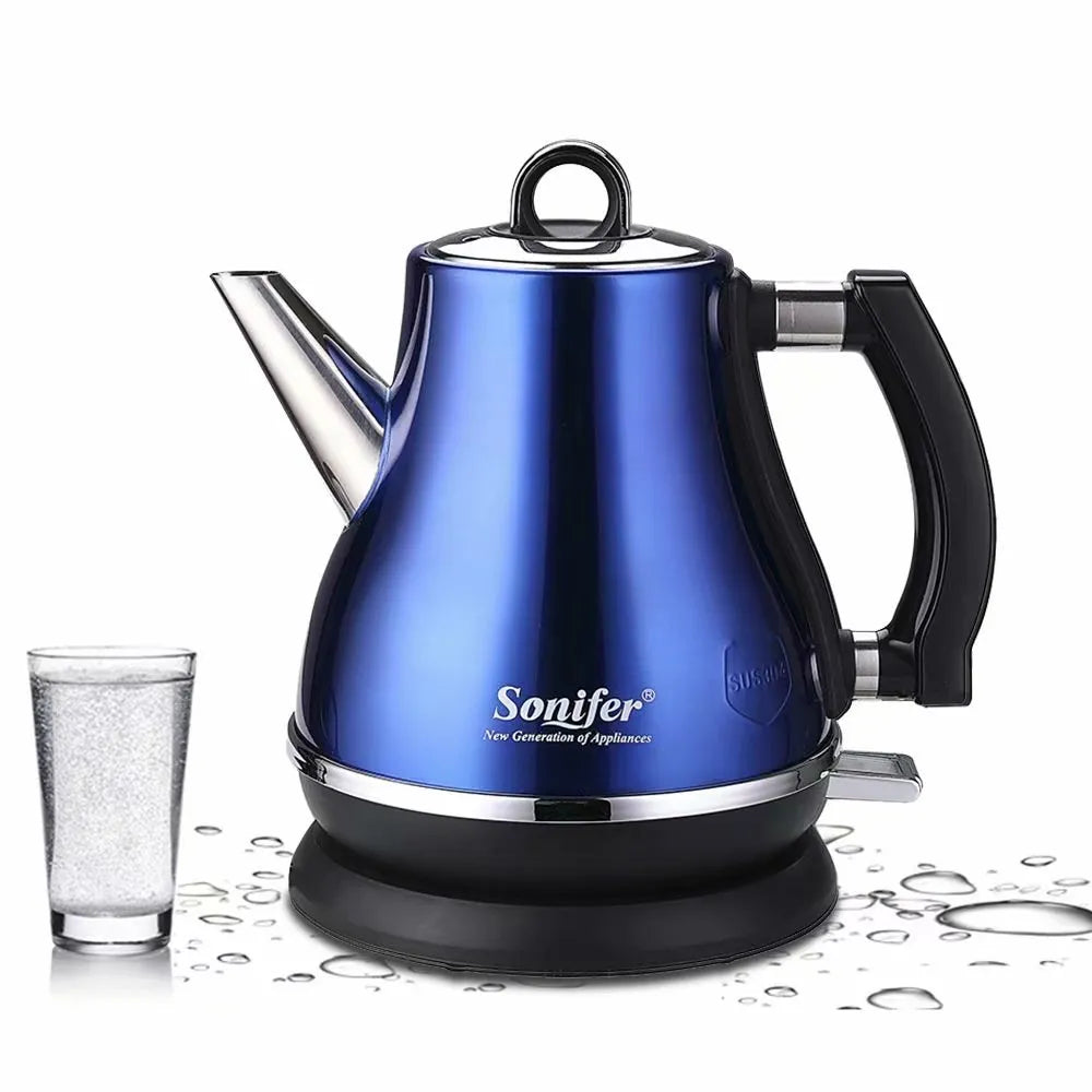 Literary retro style ceramic teapot set with stainless steel electric kettle in wine red, black, or blue colour