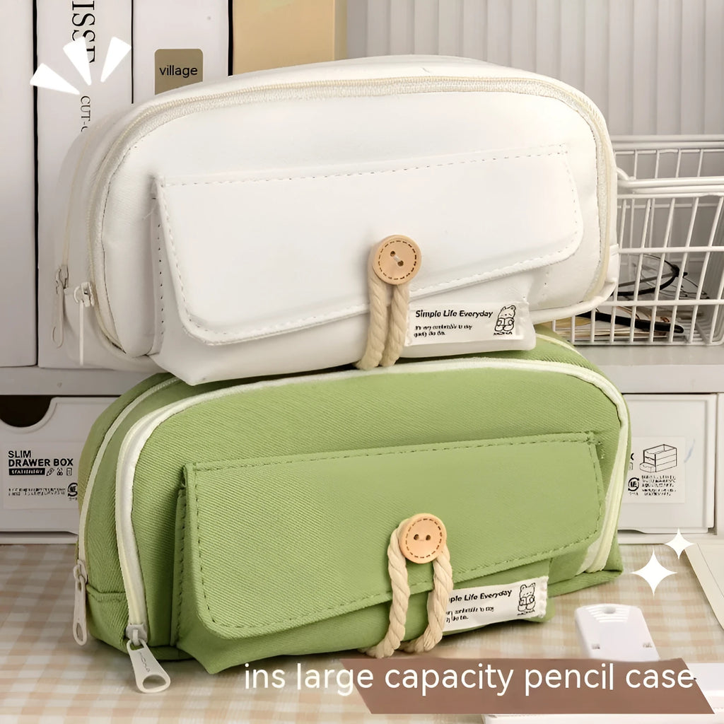 Canvas pencil case in Korean style with large capacity for approximately 80 pens