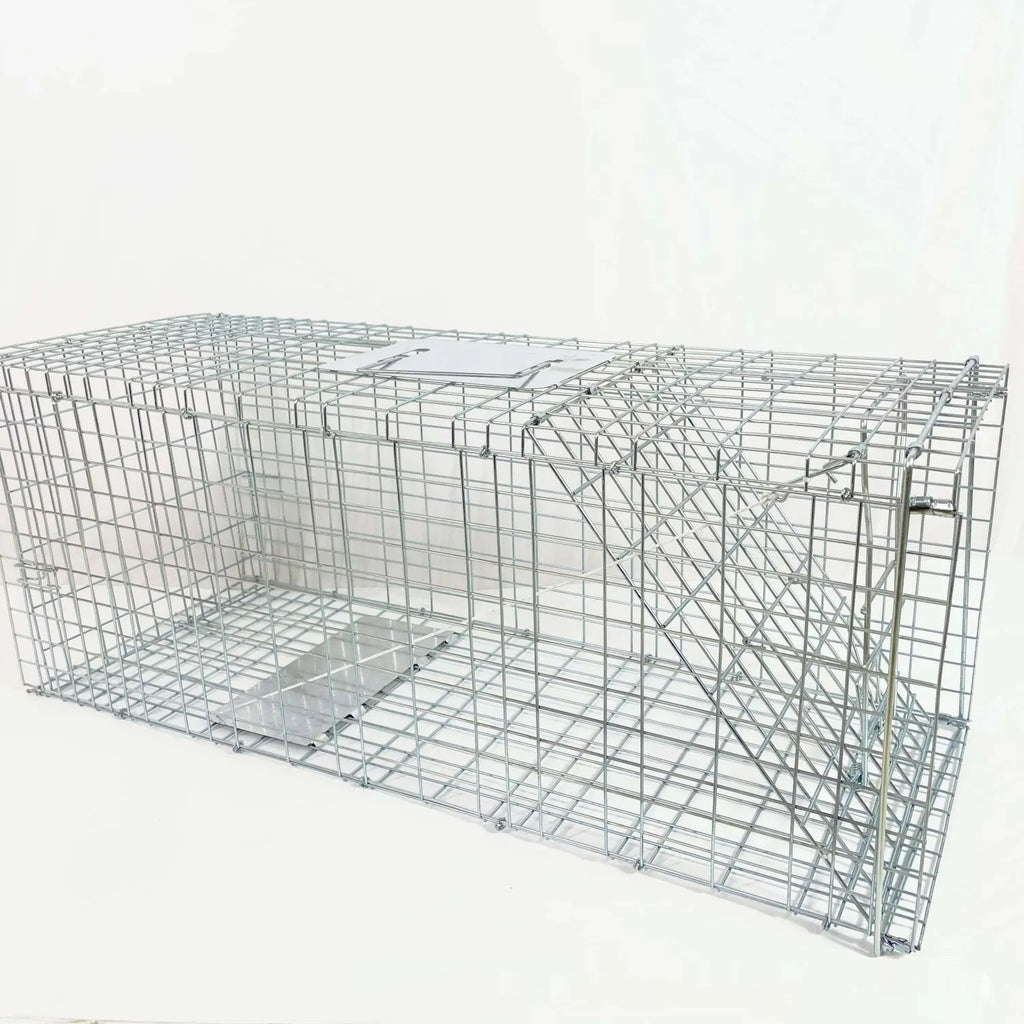 Fully automatic foldable galvanized steel cat trap cage with pedal mechanism, black finish, 60x20x18cm size