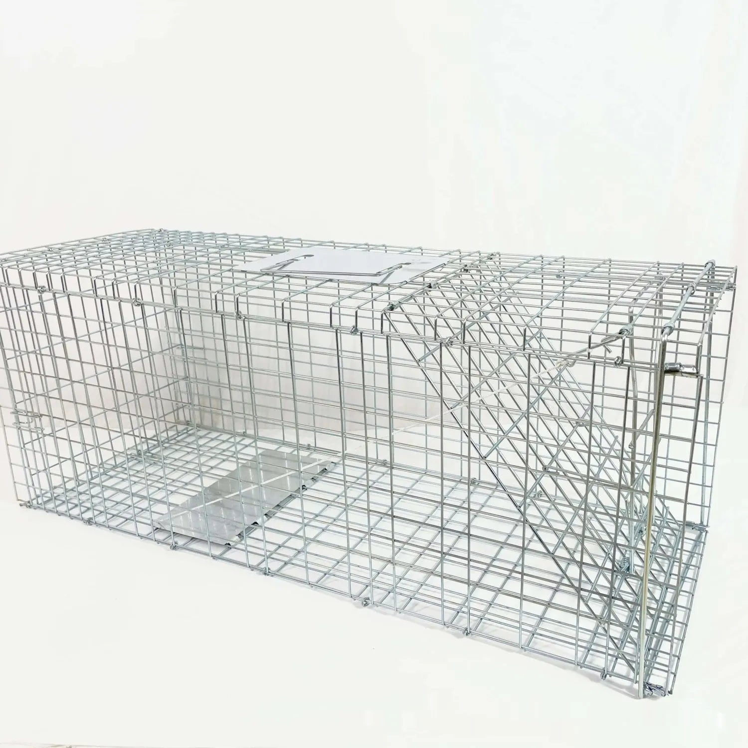 Fully automatic foldable galvanized steel cat trap cage with pedal mechanism, black finish, 60x20x18cm size