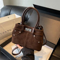 Women's retro PU leather messenger bag bucket shape with sewing thread detail single shoulder strap