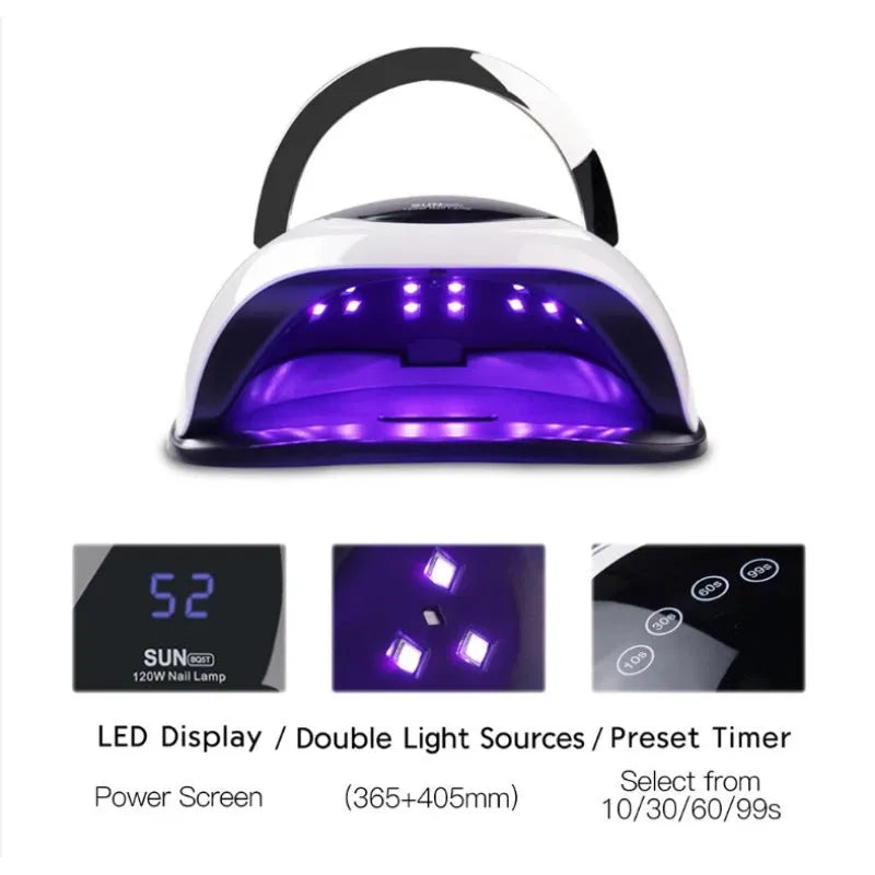 White ABS phototherapy nail dryer with 120W induction system, 230x180x110mm, on a clean background