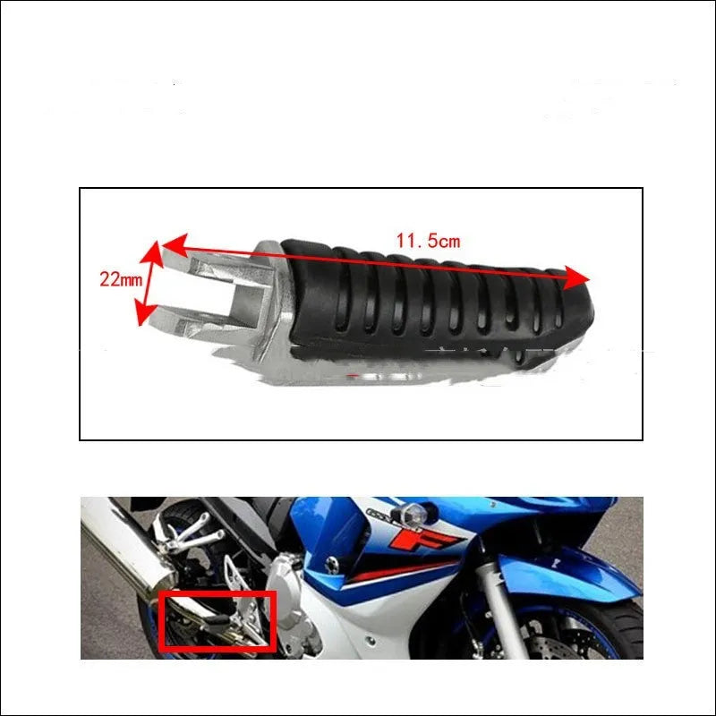 Black aluminium alloy motorcycle foot pegs set for Suzuki Hayabusa and V-Strom models.