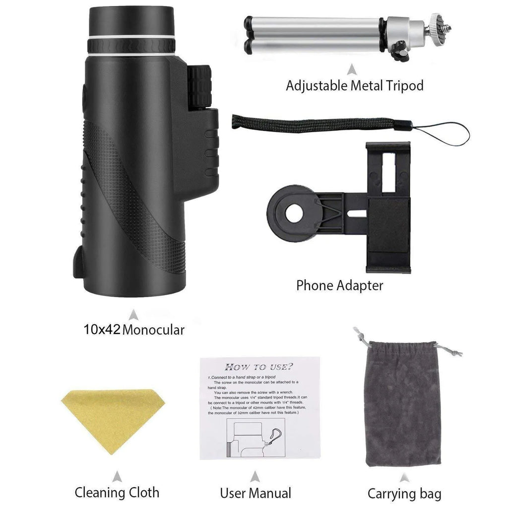 Black 40x60 monocular telescope with 144mm length, shown for birdwatching and outdoor use.