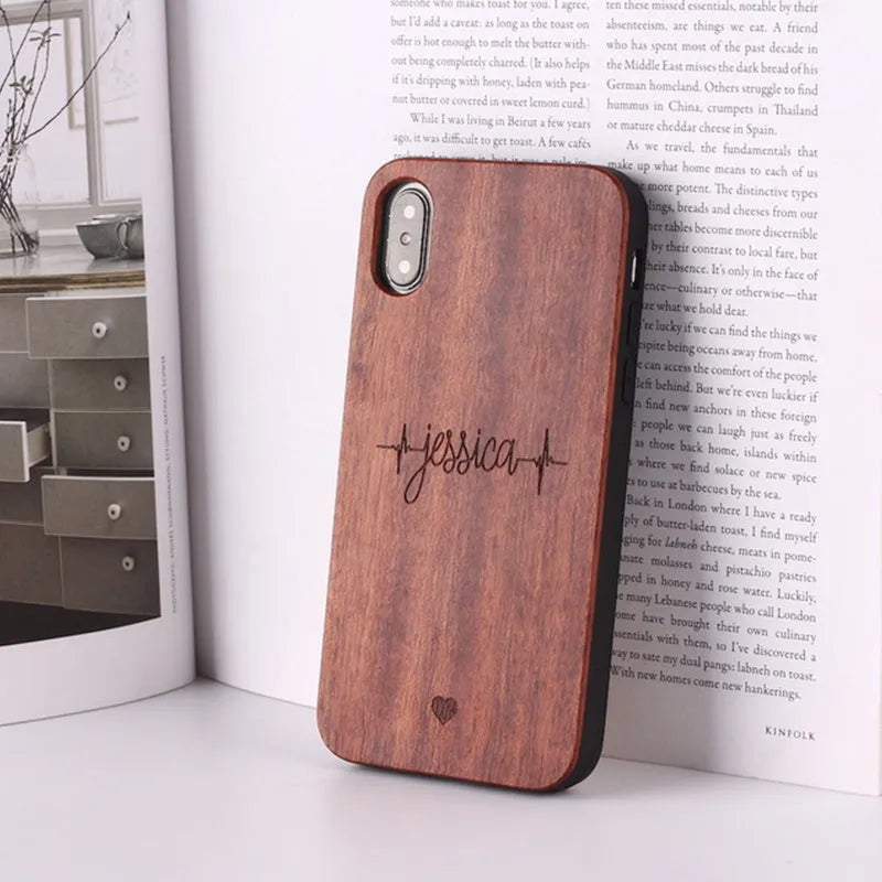 Wooden iPhone case with TPU and metal back cover in Brown and Rosewood for Apple models