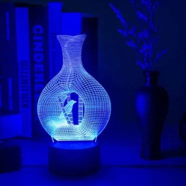 3D acrylic LED night light with colour-changing display on a black ABS base.