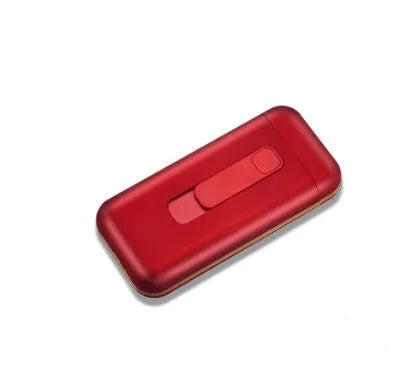 Plastic cigarette lighter in golden colour with compact body and flame, 118x55x25mm box