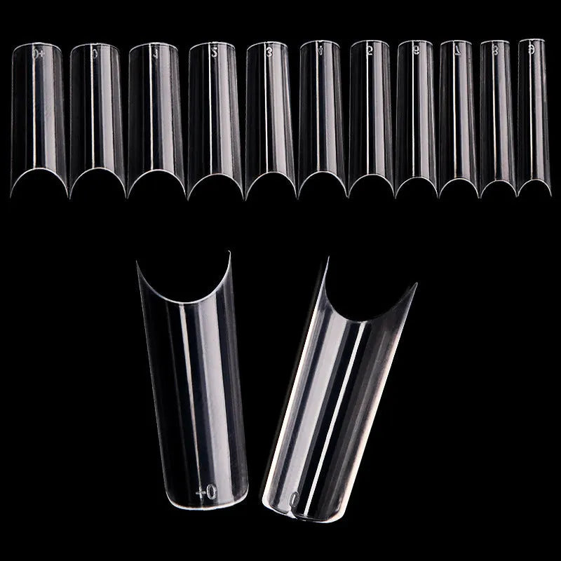 Transparent acrylic French long nail tips in 50-piece pack for nail extensions