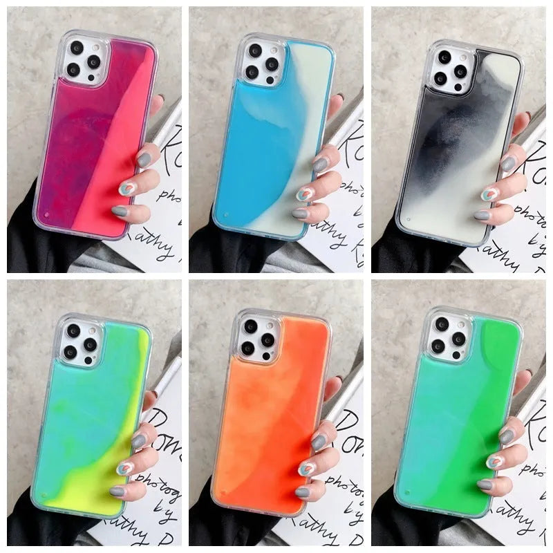 Candy Luminous Quicksand TPU PC back cover phone case for iPhone 12 in blue colour