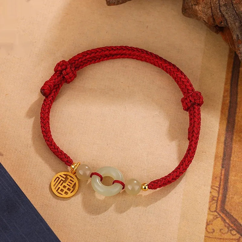 Hetian jade peace buckle bracelet with geometric silver clasp in black or wine red