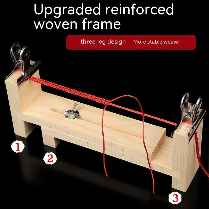 Solid wood handmade weaving machine fixing rack with totem pattern for DIY bracelet and necklace crafting