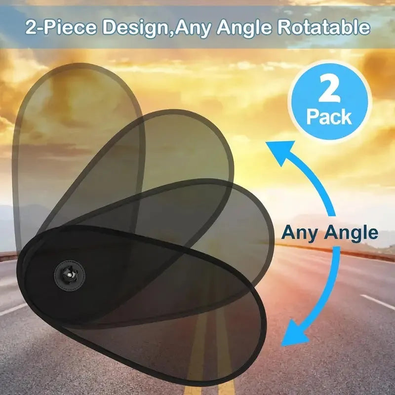 Black breathable car side window shade stretched over glass, showing suction cups and mesh texture.