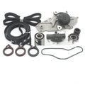 Metal belt and water pump assembly component kit measuring 28 by 18 by 16 centimetres.