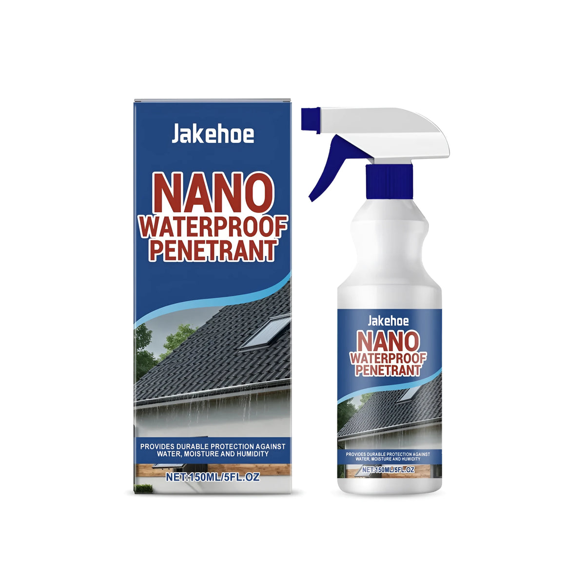 Nano waterproof penetrant spray 150ml on a table next to a hiking boot and tent fabric sample