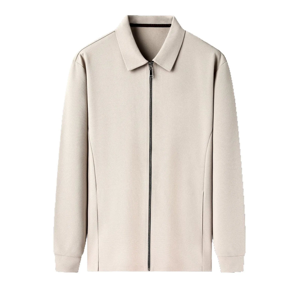 Men's polyester jacket in black, dark grey or apricot with regular sleeves and straight hem