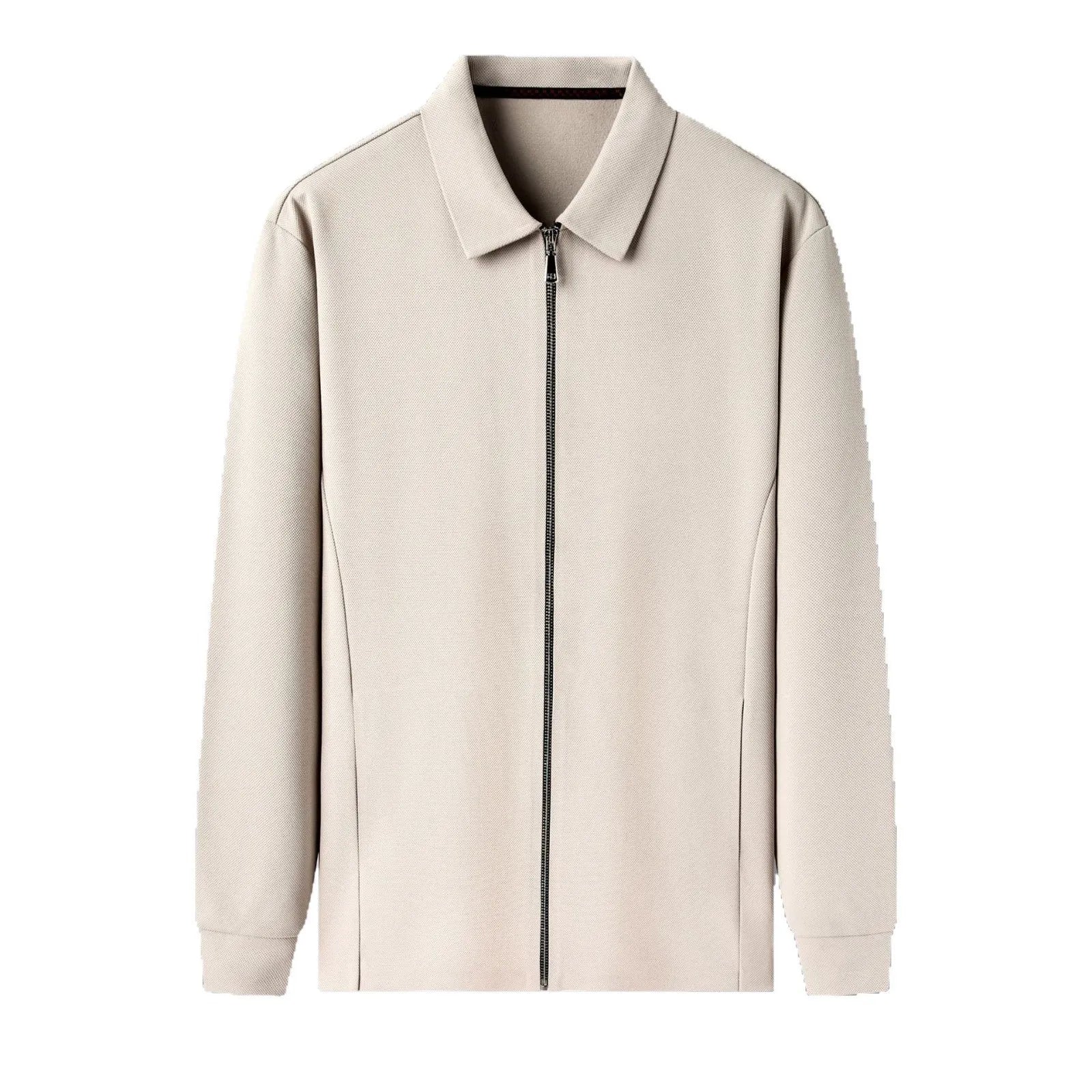 Men's polyester jacket in black, dark grey or apricot with regular sleeves and straight hem