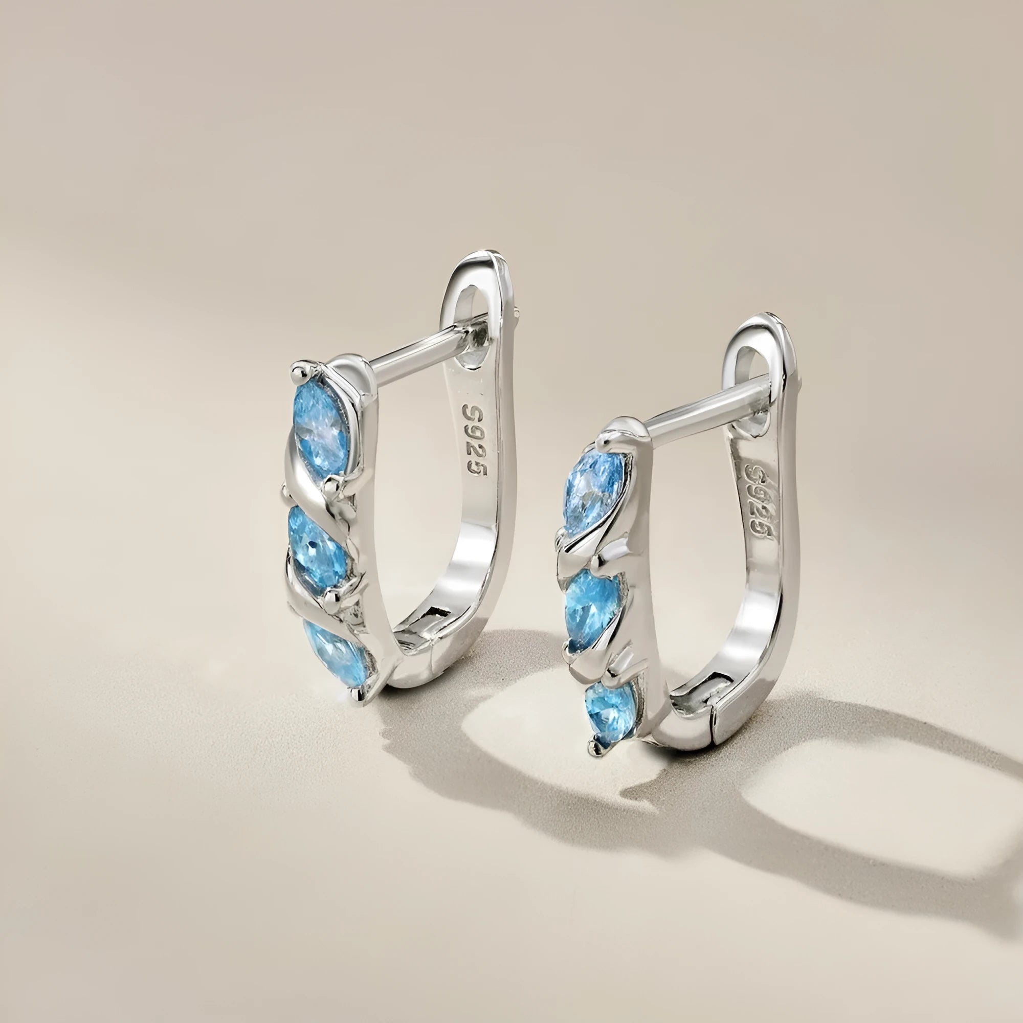 925 silver blue zircon stud earrings platinum blue diamond finish 3x14x15mm women