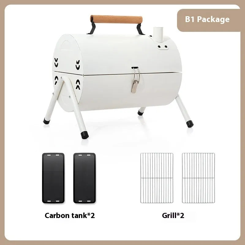 White round chimney oven style portable grill for frying and baking outdoors.