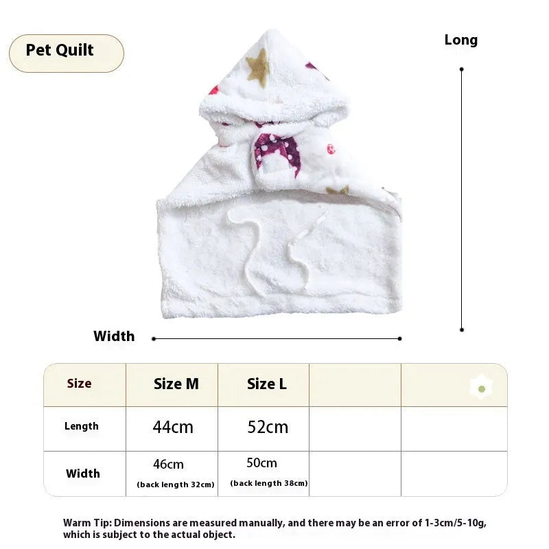 White coral fleece pet pajamas with moon and stars pattern on a light background, size M