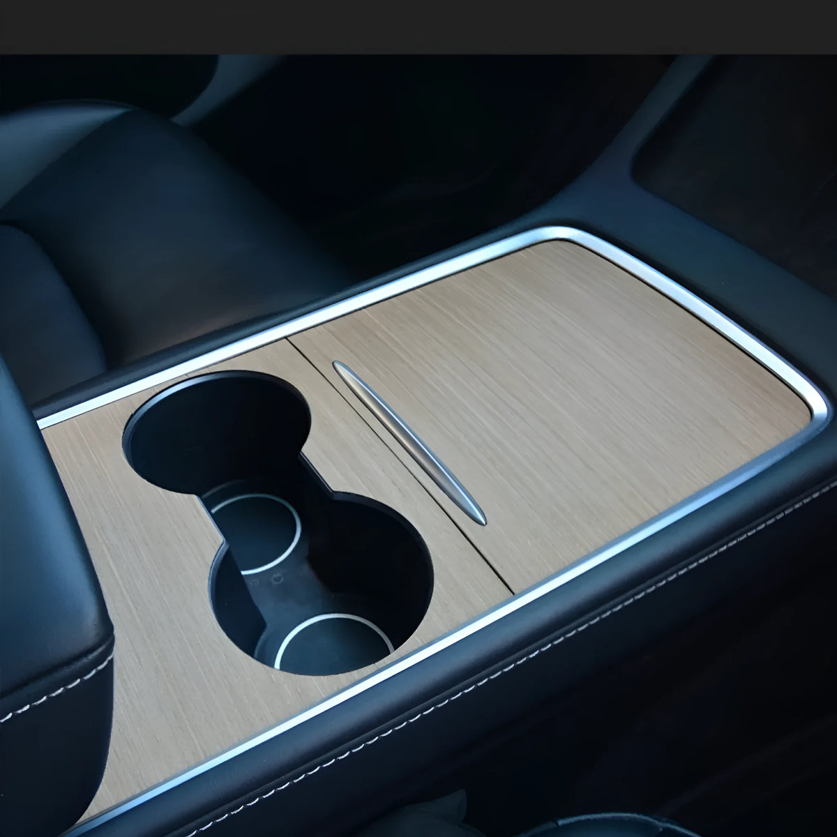 Car central control panel film in PC, shown in wood grain, white glossy, pink glossy, wine red glossy and matte black options.