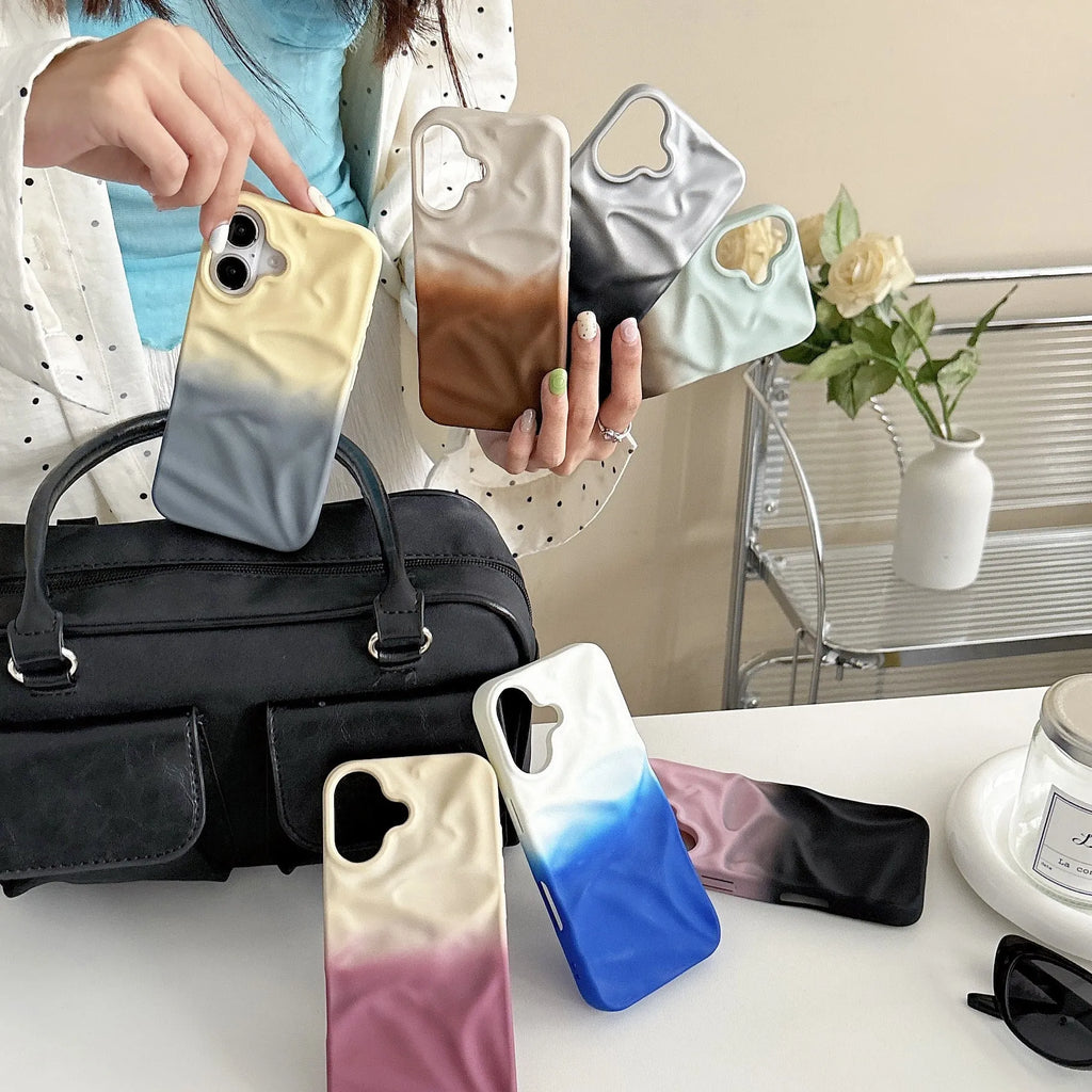 TPU gradient wave pattern phone case with oil filling, anti-fall and anti-fingerprint, for iPhone 13-16 series