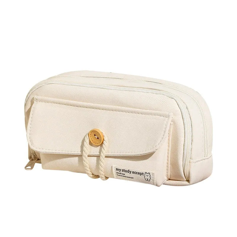 Canvas pencil case in Korean style with large capacity for approximately 80 pens