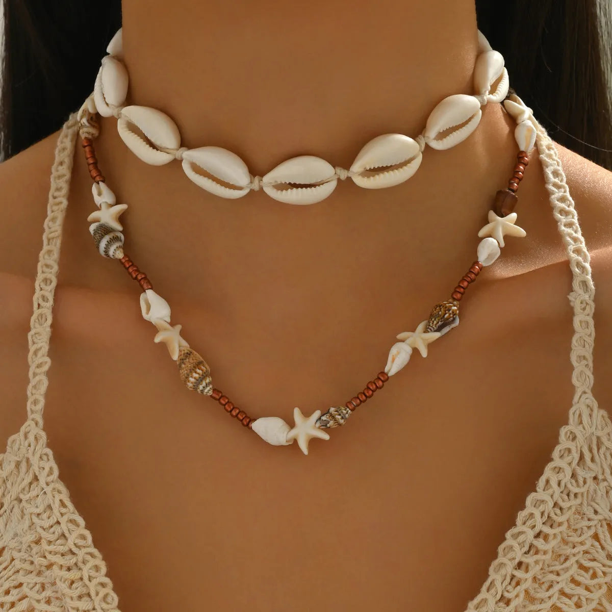 Handmade geometric shell necklace in X1900 colour with bohemian style pendant on regular chain
