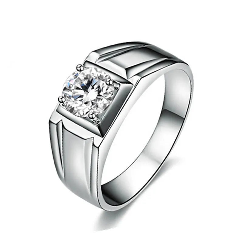Men's large square diamond ring in copper with an adjustable band on a hand.
