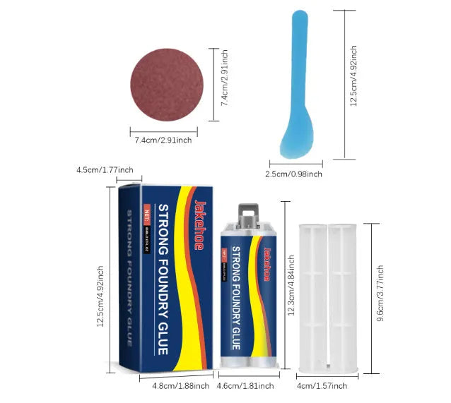 85ml tube of metal epoxy sealant with applicator push rod, scraper, and sandpaper for stainless steel, copper, aluminium repairs.
