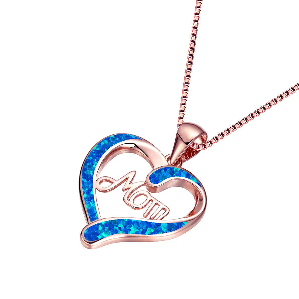 Love-shaped MOM letter pendant necklace in Rose Gold alloy electroplated finish for women