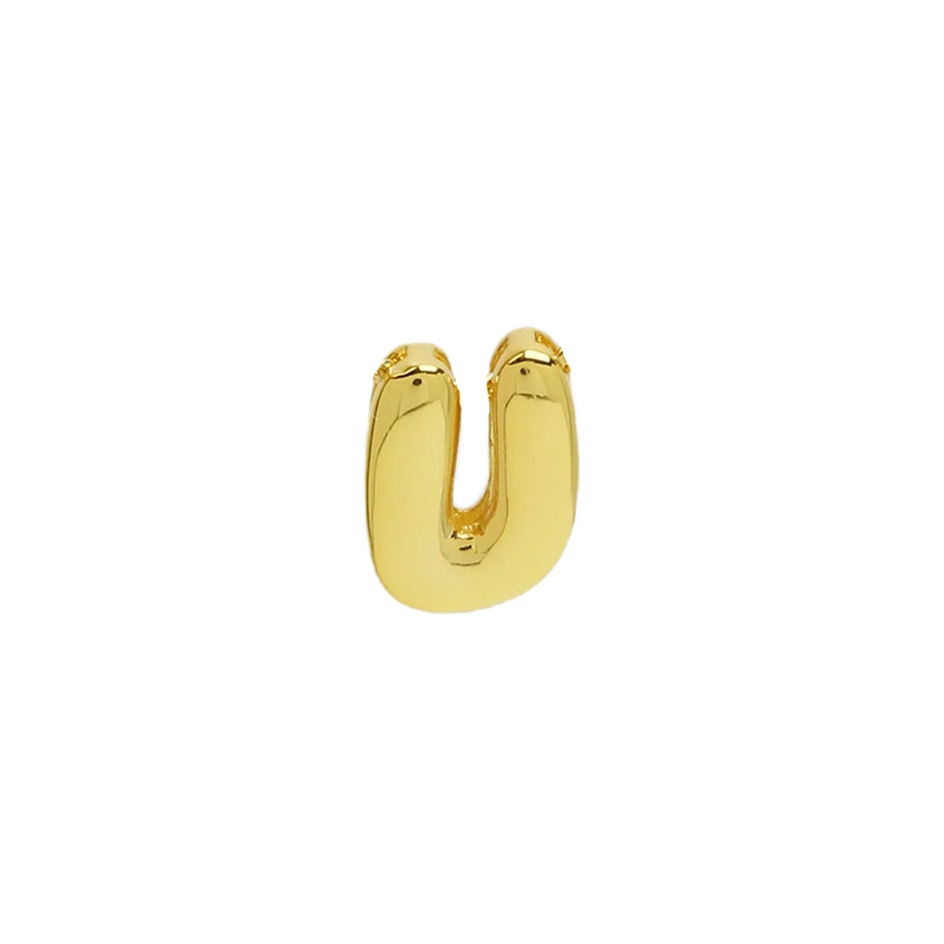 18k brass smooth surface bubble DIY letter bracelet with gold electroplated finish and letter pendant on white background