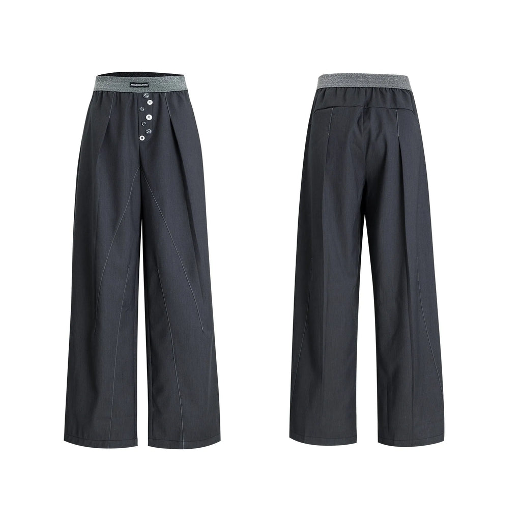 Straight-leg high-waisted trousers with button-open line detail in black and grey colour options