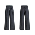 Straight-leg high-waisted trousers with button-open line detail in black and grey colour options