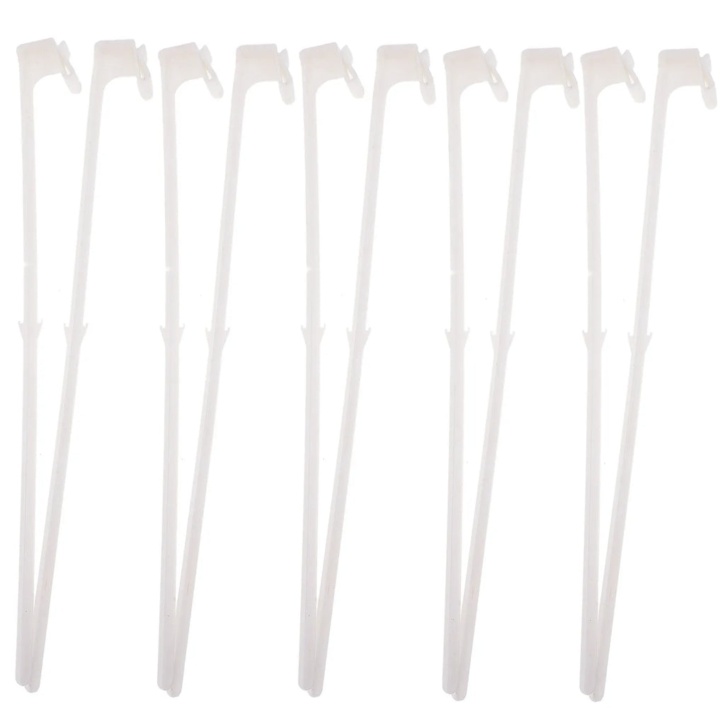 Ten white PP plastic car window flag pole holder clips on a plain background.