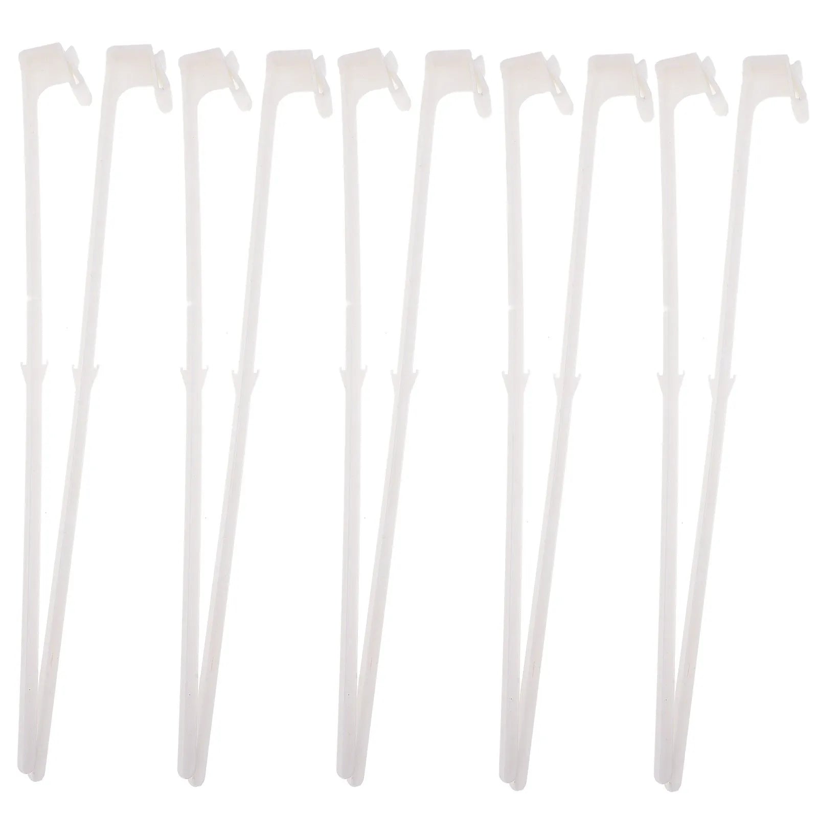 Ten white PP plastic car window flag pole holder clips on a plain background.